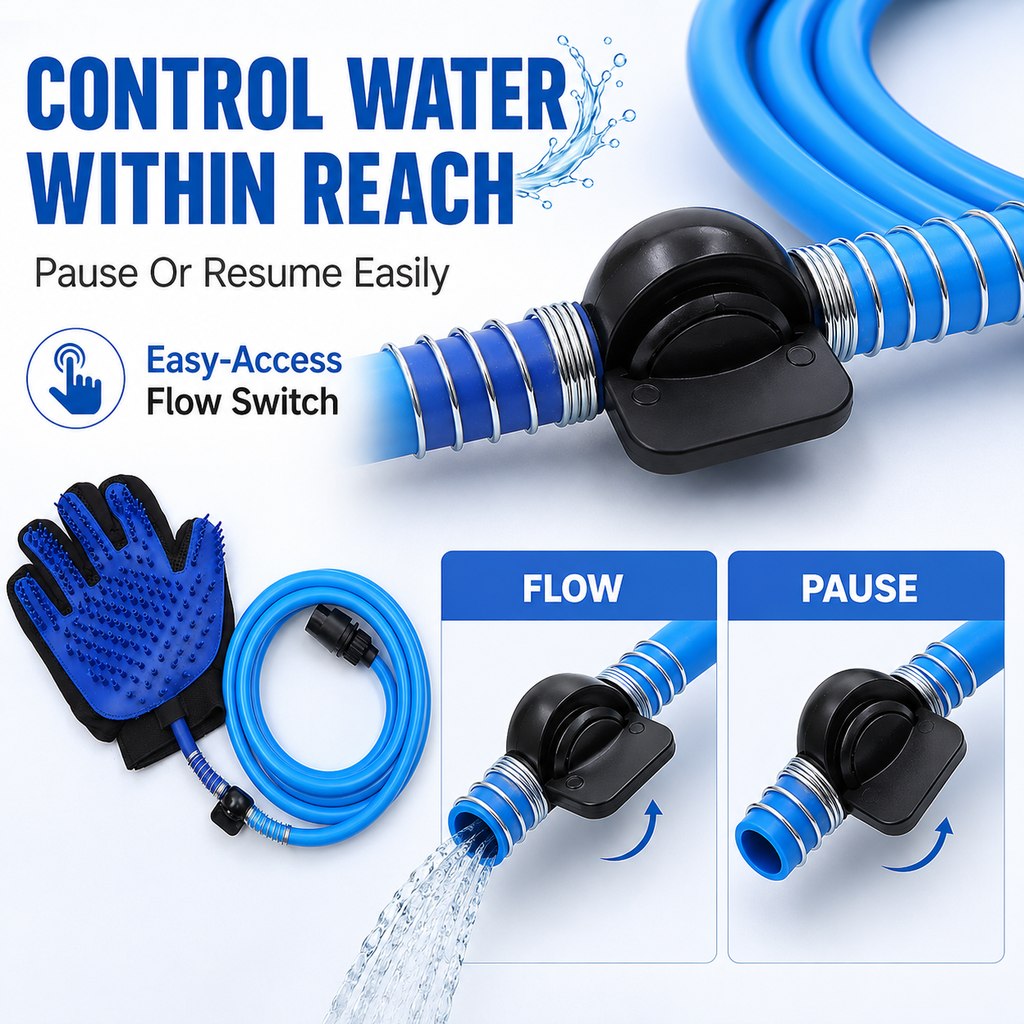 Paws in Awe Pet Bathing Glove with Hose for Bathtub & Backyard Washes - One-Hand Water Flow Grooming Glove image 6