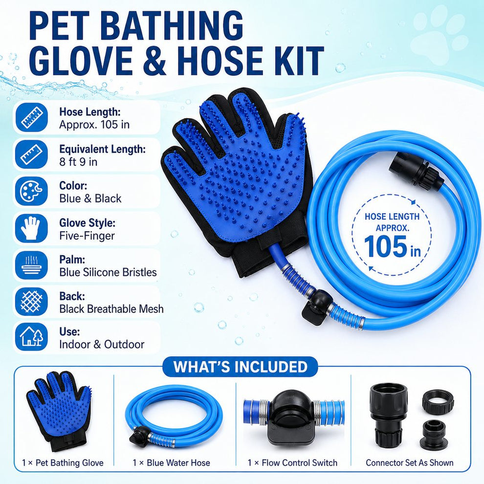 Paws in Awe Pet Bathing Glove with Hose for Bathtub & Backyard Washes - One-Hand Water Flow Grooming Glove image 3