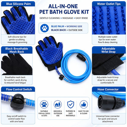 Paws in Awe Pet Bathing Glove with Hose for Bathtub & Backyard Washes - One-Hand Water Flow Grooming Glove image 5