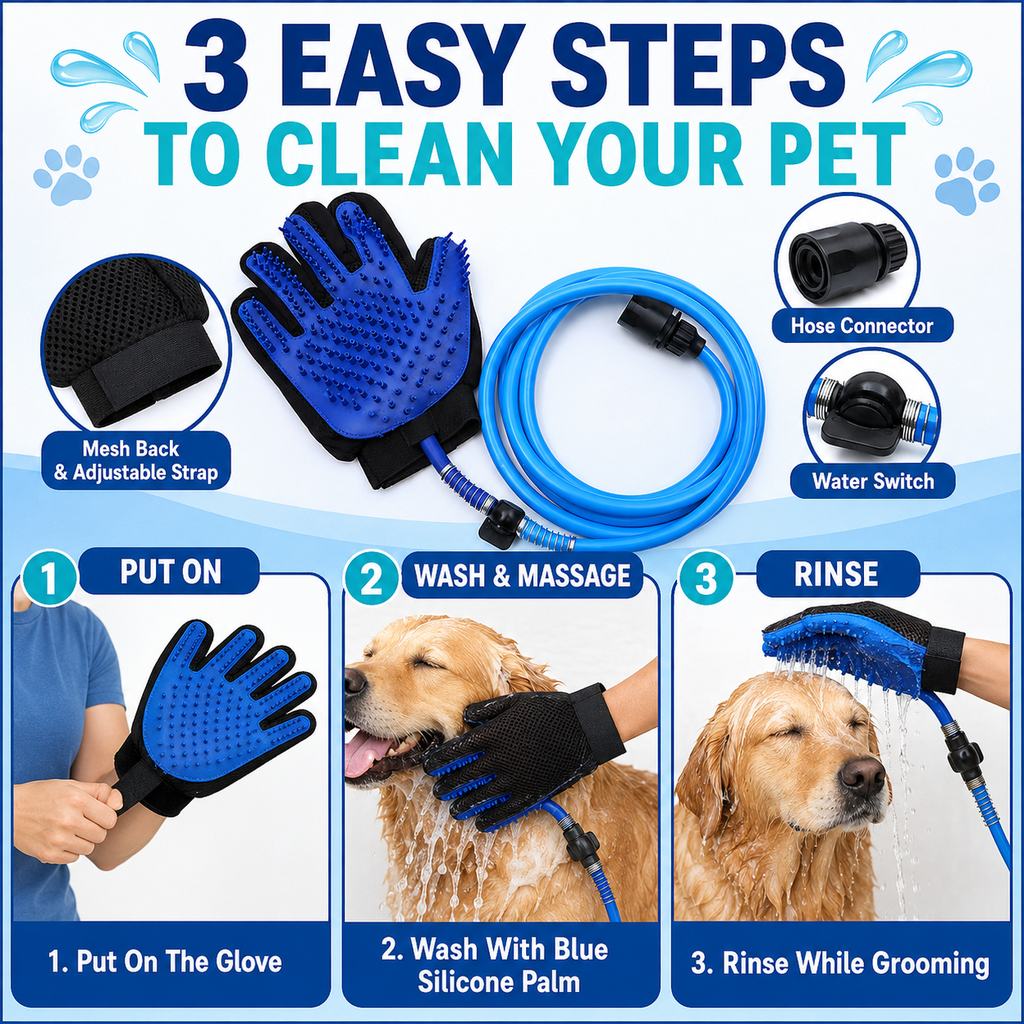 Paws in Awe Pet Bathing Glove with Hose for Bathtub & Backyard Washes - One-Hand Water Flow Grooming Glove image 8