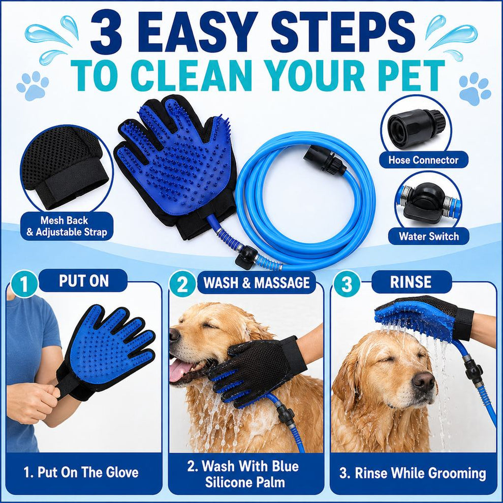 Paws in Awe Pet Bathing Glove with Hose for Bathtub & Backyard Washes - One-Hand Water Flow Grooming Glove image 8