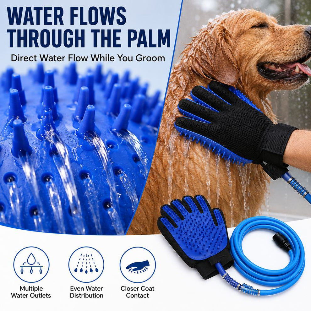 Paws in Awe Pet Bathing Glove with Hose for Bathtub & Backyard Washes - One-Hand Water Flow Grooming Glove image 7