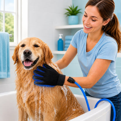 Paws in Awe Pet Bathing Glove with Hose for Bathtub & Backyard Washes - One-Hand Water Flow Grooming Glove image 1