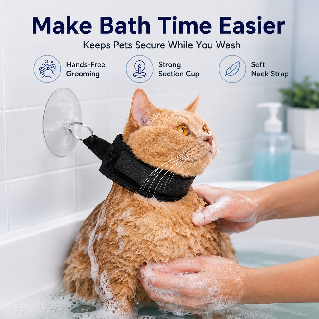 Paws in Awe Pet Bathing Restraint with Suction Cup for Cats & Small Dogs - Hands-Free Grooming Collar to Help Prevent Escapes During Bath Time image 2