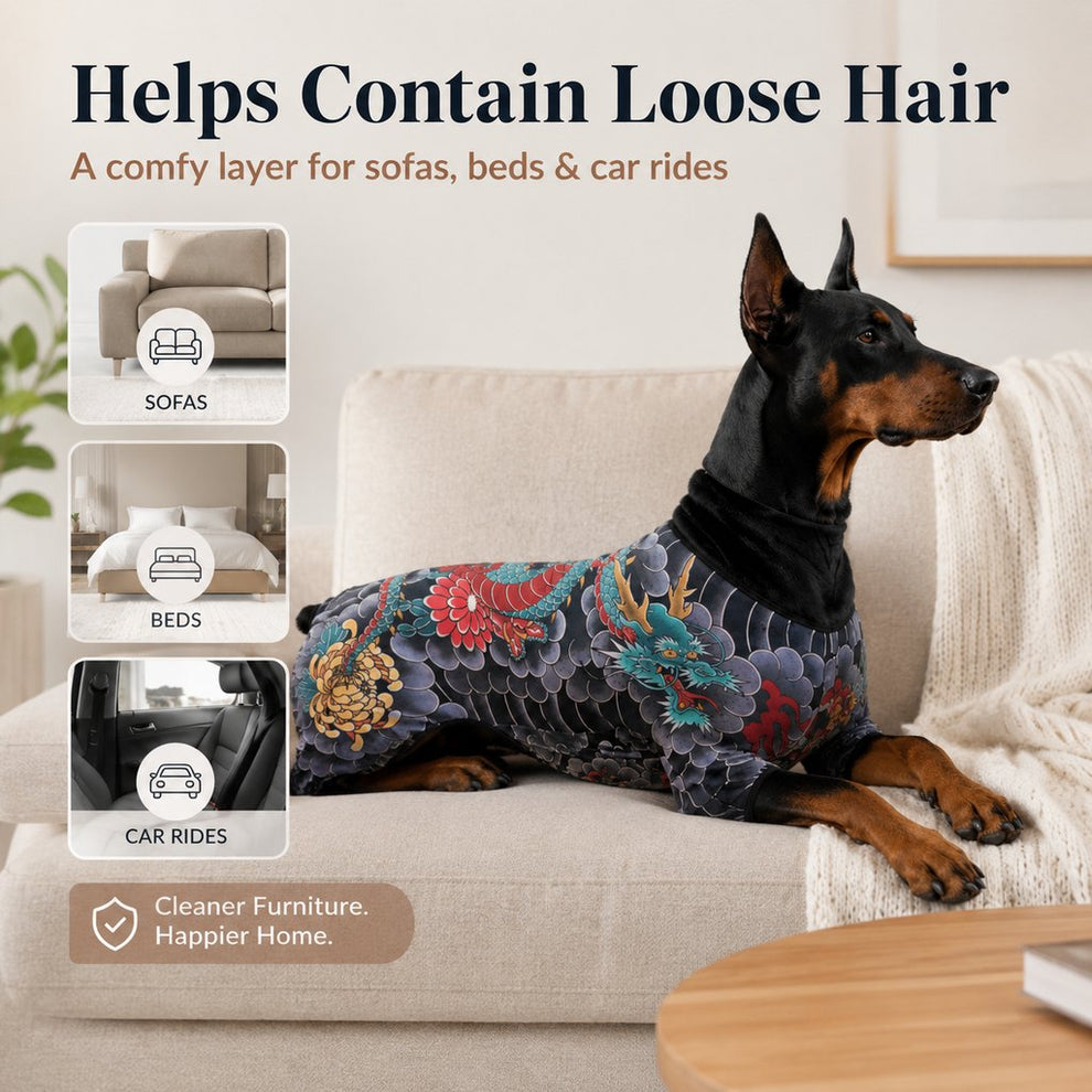 Paws in Awe Tattoo Print Dog & Cat Bodysuit for Walks & Photos - Soft Stretch Pet Onesie Helps Contain Loose Hair image 8