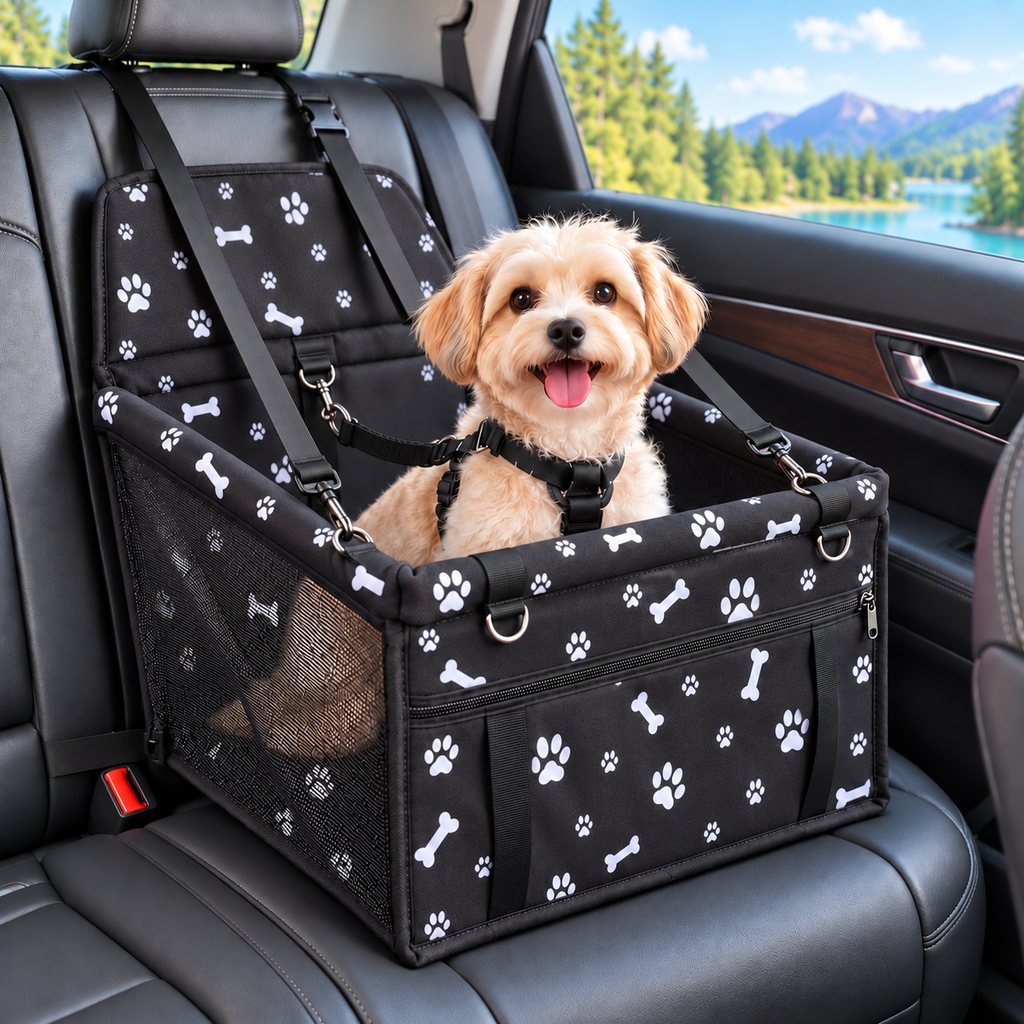 Paws in Awe Pet Car Booster Seat for Small Dogs and Cats - Stable Travel Seat to Reduce Roaming in Front and Rear Seats image 1