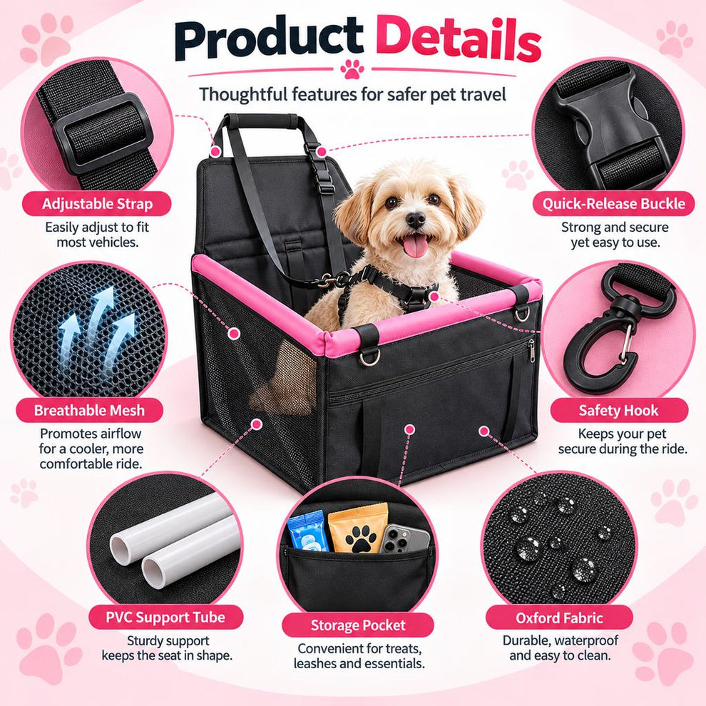 Paws in Awe Pet Car Booster Seat for Small Dogs and Cats - Stable Travel Seat to Reduce Roaming in Front and Rear Seats image 8