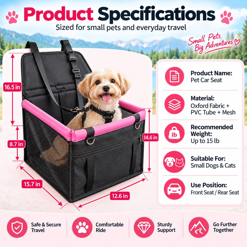 Paws in Awe Pet Car Booster Seat for Small Dogs and Cats - Stable Travel Seat to Reduce Roaming in Front and Rear Seats image 9