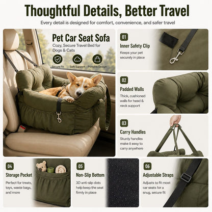 Paws in Awe Pet Car Seat Sofa for Road Trips - Cozy Travel Bed for Calmer, More Secure Rides image 7
