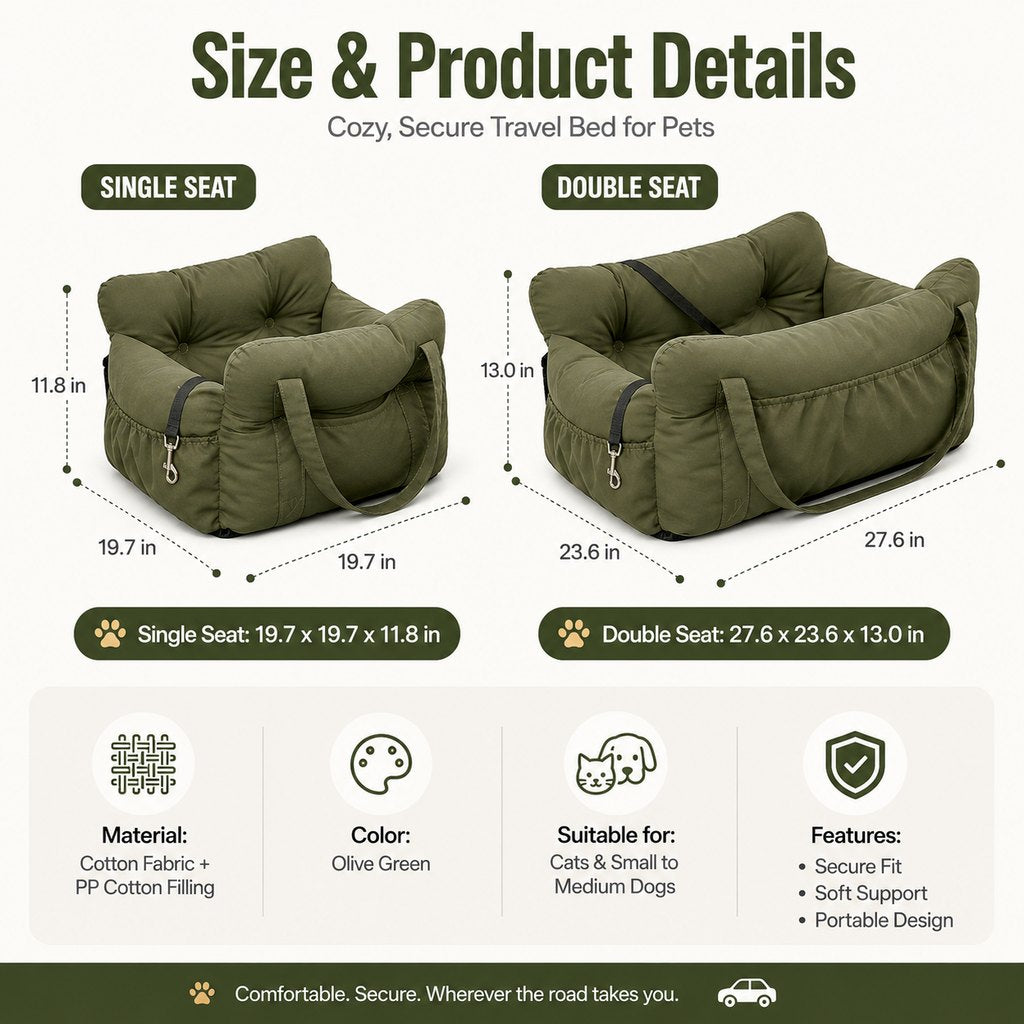 Paws in Awe Pet Car Seat Sofa for Road Trips - Cozy Travel Bed for Calmer, More Secure Rides image 10
