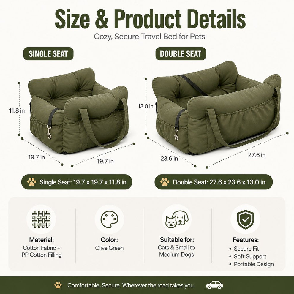 Paws in Awe Pet Car Seat Sofa for Road Trips - Cozy Travel Bed for Calmer, More Secure Rides image 10