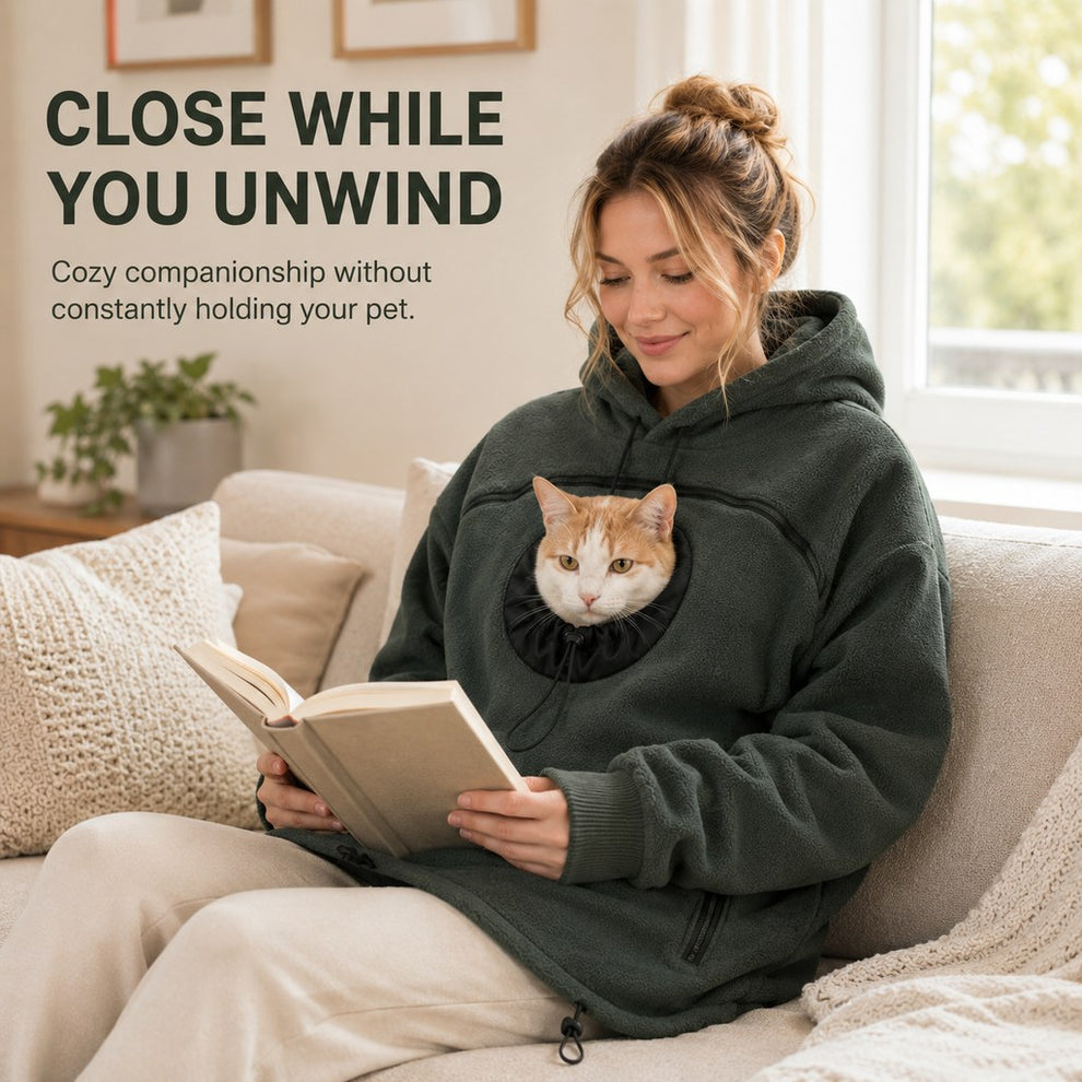 Pet carrier hoodie for close quiet time at home