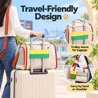 Shoulder bag pet carrier with luggage sleeve and shoulder strap