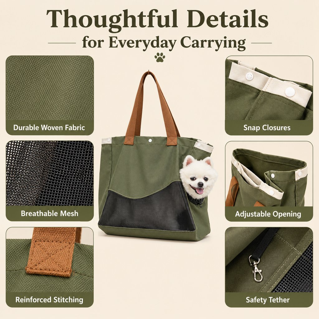 Paws in Awe Pet Carrier Tote Bag for Cats & Small Dogs - Breathable Shoulder Bag for Walks, Vet Visits & Errands image 3