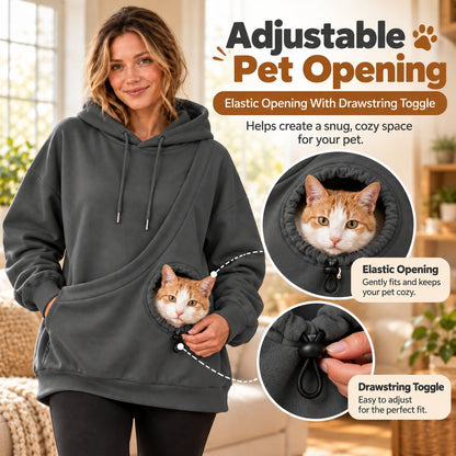 adjustable pet opening on cat carrying hoodie