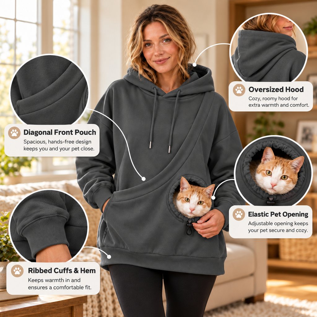 oversized pet pouch hoodie feature details