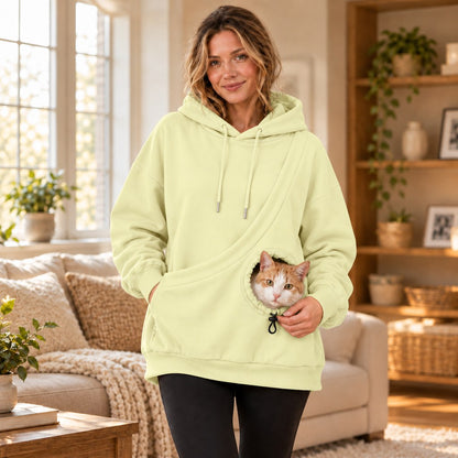 cream yellow cat carrying hoodie with front pet pouch
