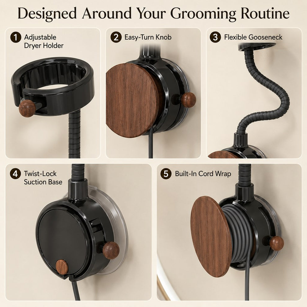 Pet dryer holder grooming routine details