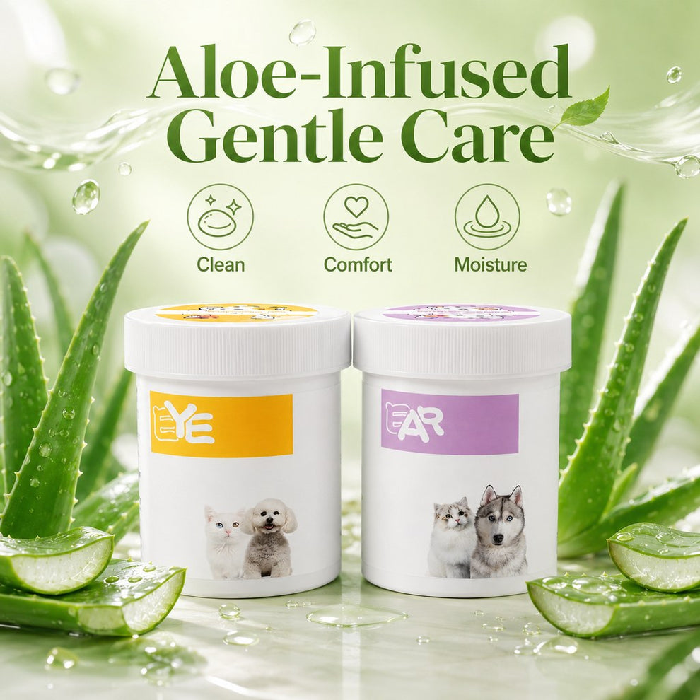 Aloe-infused pet eye and ear wipes for gentle routine care