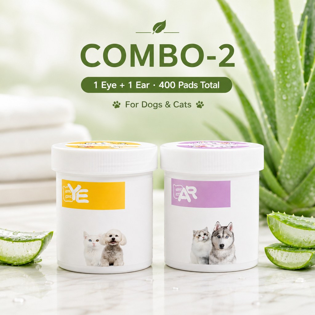 Pet Eye and Ear Wipes COMBO-2 two jars 400 pads for dogs and cats