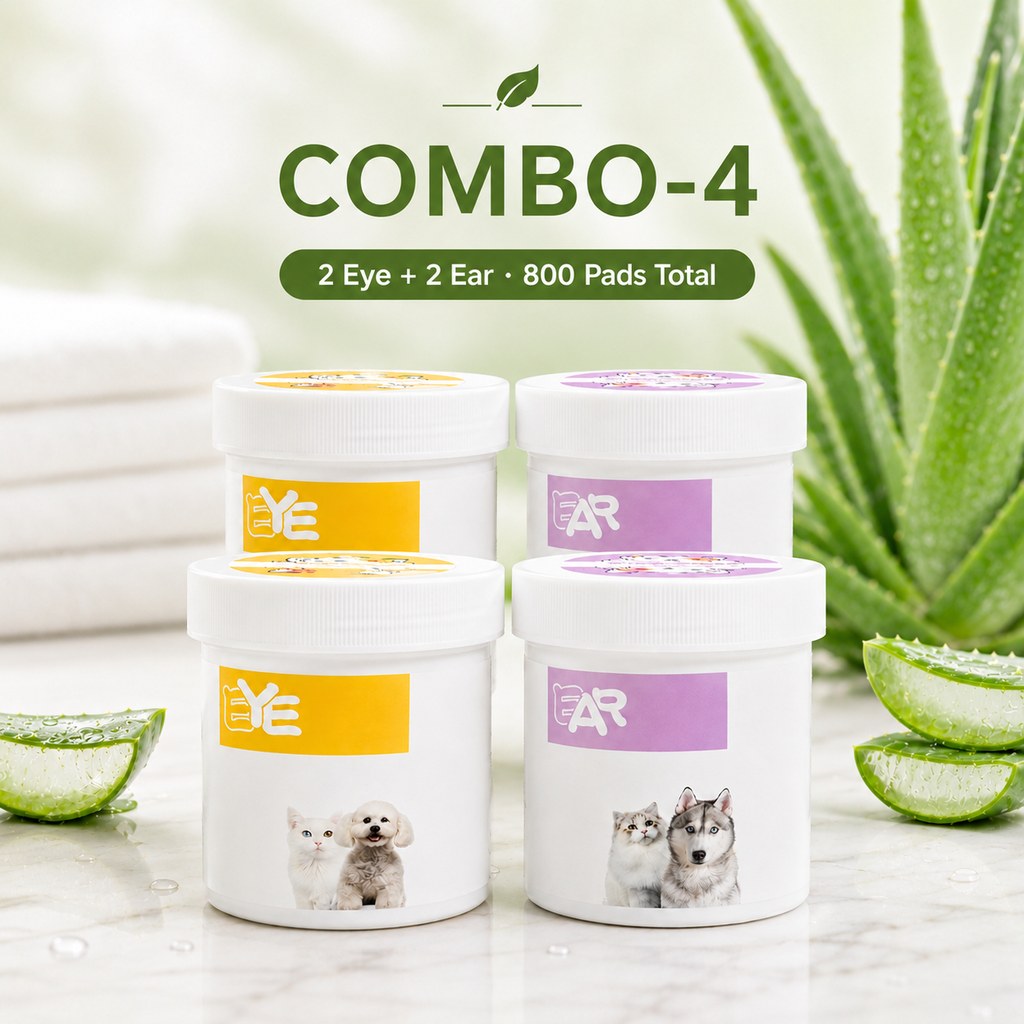 Pet Eye and Ear Wipes COMBO-4 four jars 800 pads for dogs and cats