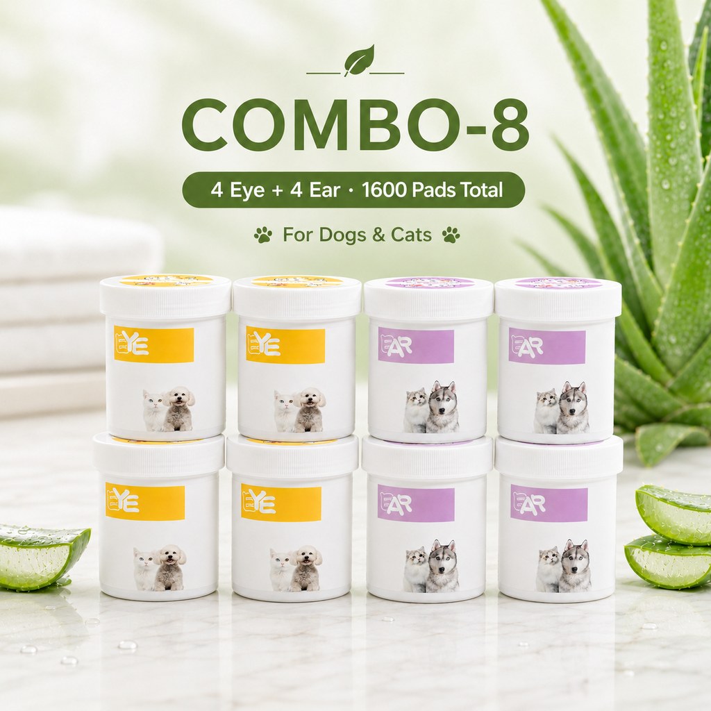 Pet Eye and Ear Wipes COMBO-8 eight jars 1600 pads for multi-pet homes