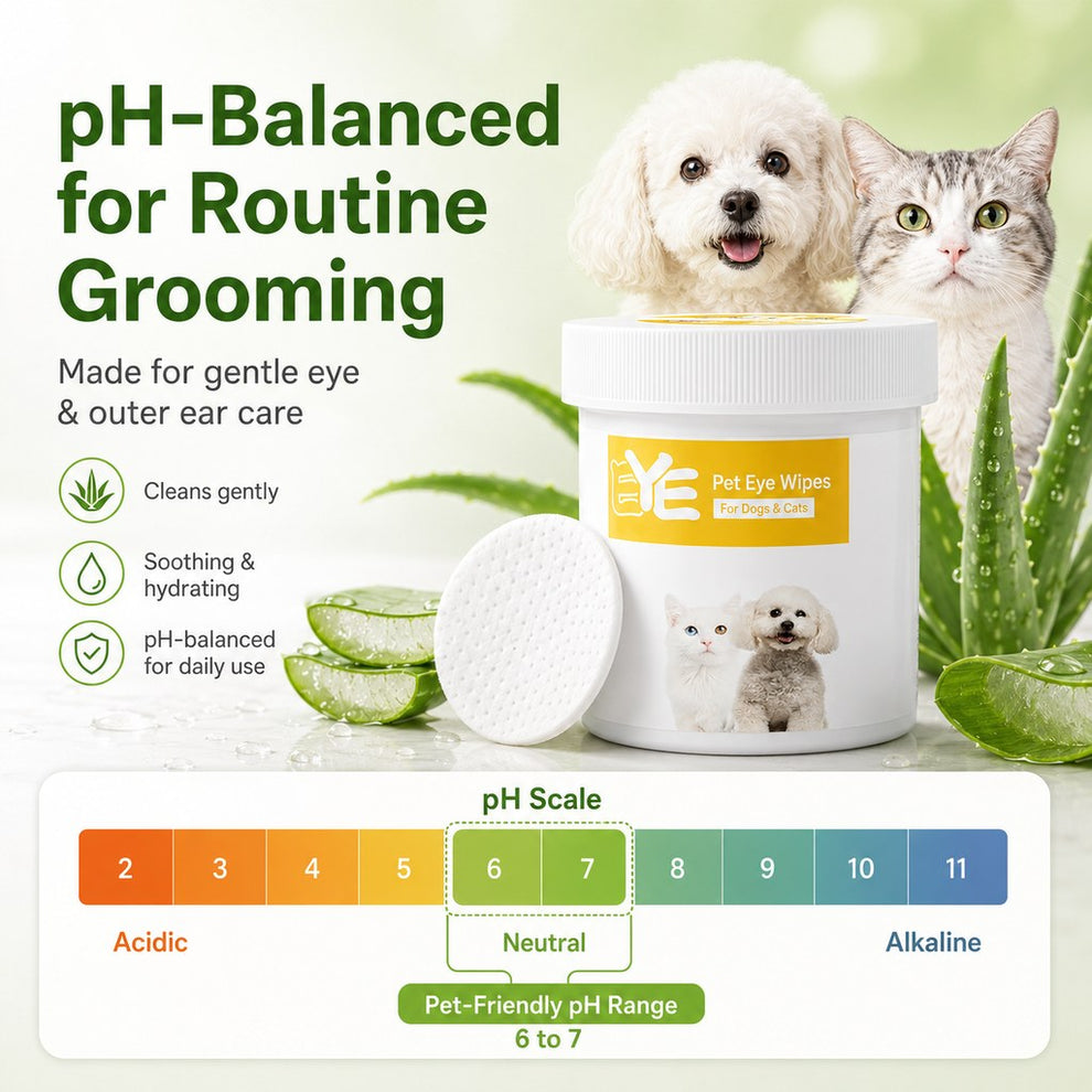 Pet eye and ear wipes pH-balanced for routine grooming