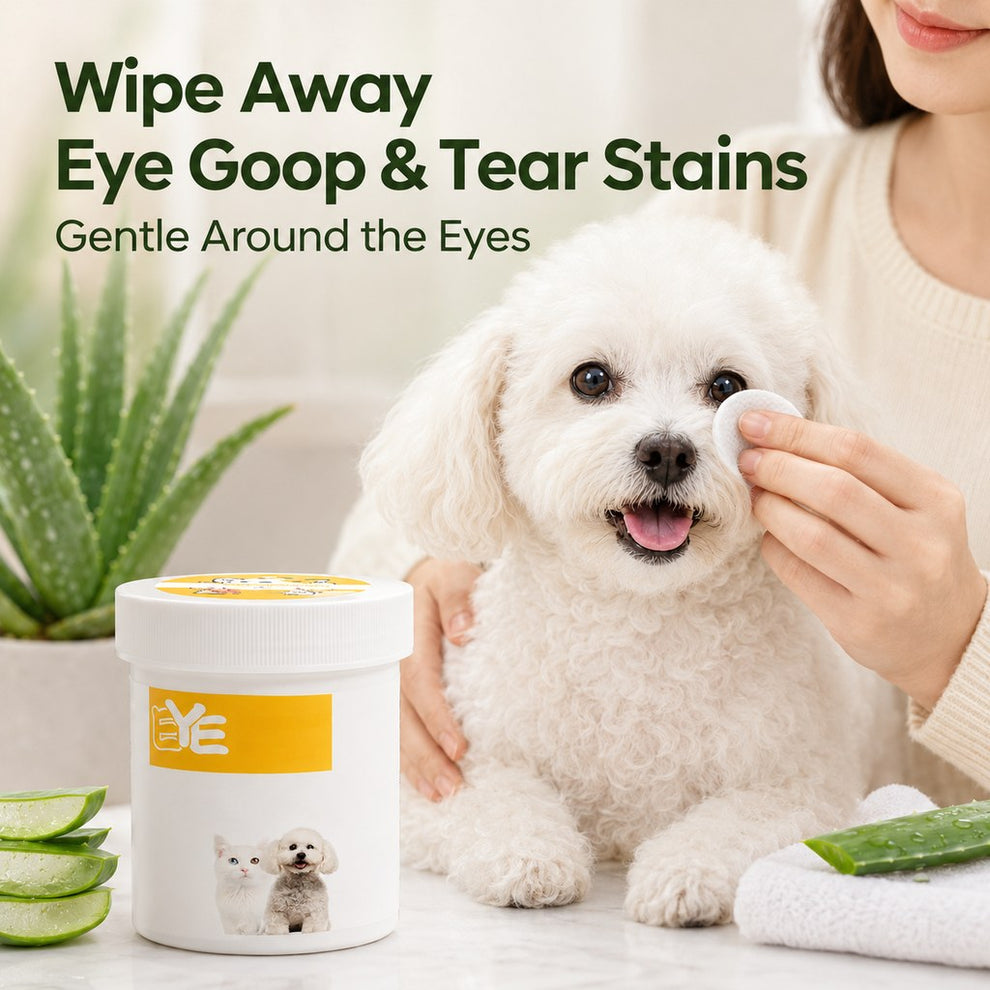 Pet eye wipes help clean tear stains eye goop and dried buildup around fur
