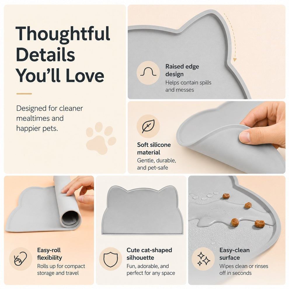 Paws in Awe Raised-Edge Silicone Pet Feeding Mat for Cats & Dogs - Keeps Floors Clean at Mealtime image 6
