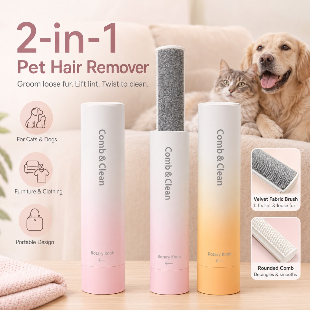 Paws in Awe Self-Cleaning Pet Grooming Comb for Dogs & Cats - Shedding & Hair Removal Brush image 2