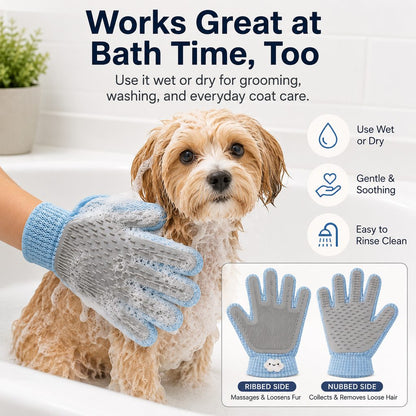 Paws in Awe Dual-Sided Pet Grooming Glove for Couch & Bath Time - Gentle Deshedding, Massage & Fur Cleanup for Cats &Dogs image 2