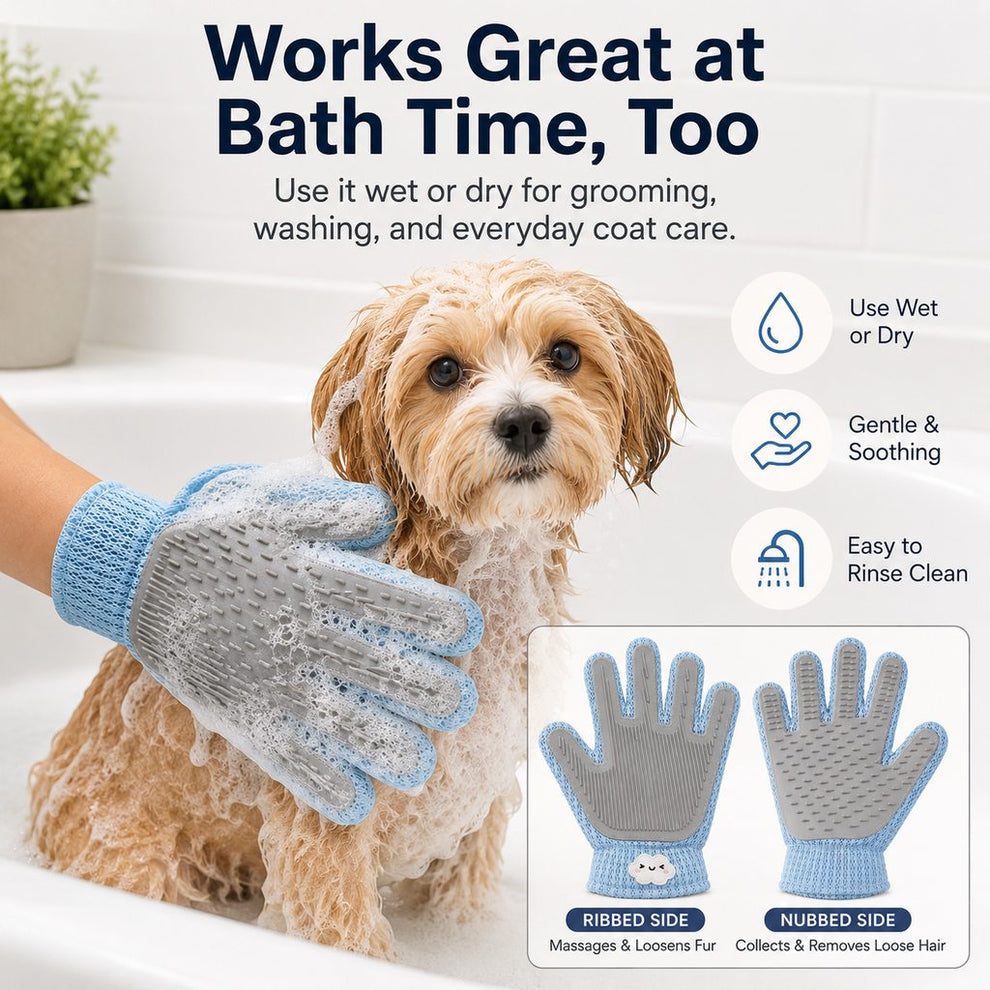 Paws in Awe Dual-Sided Pet Grooming Glove for Couch & Bath Time - Gentle Deshedding, Massage & Fur Cleanup for Cats &Dogs image 2
