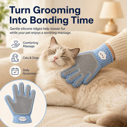 Paws in Awe Dual-Sided Pet Grooming Glove for Couch & Bath Time - Gentle Deshedding, Massage & Fur Cleanup for Cats &Dogs image 7