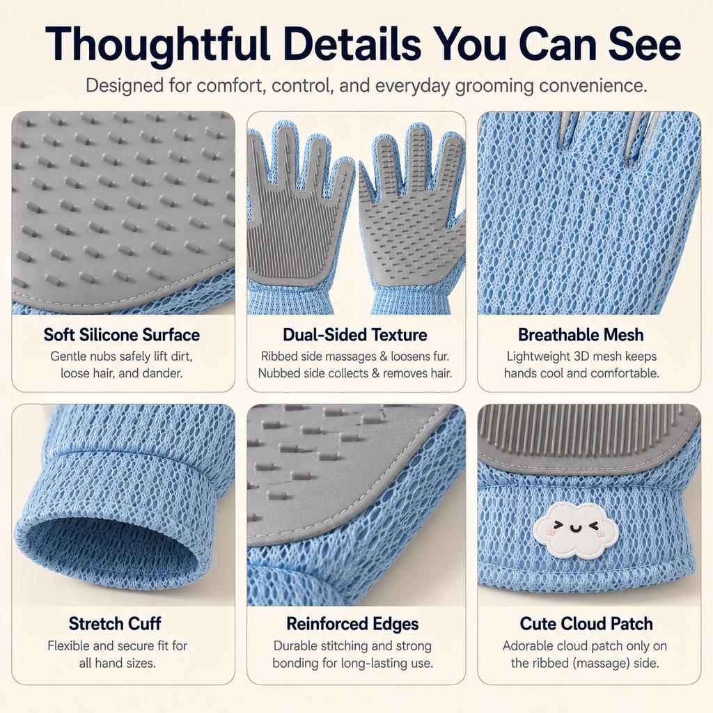 Paws in Awe Dual-Sided Pet Grooming Glove for Couch & Bath Time - Gentle Deshedding, Massage & Fur Cleanup for Cats &Dogs image 8