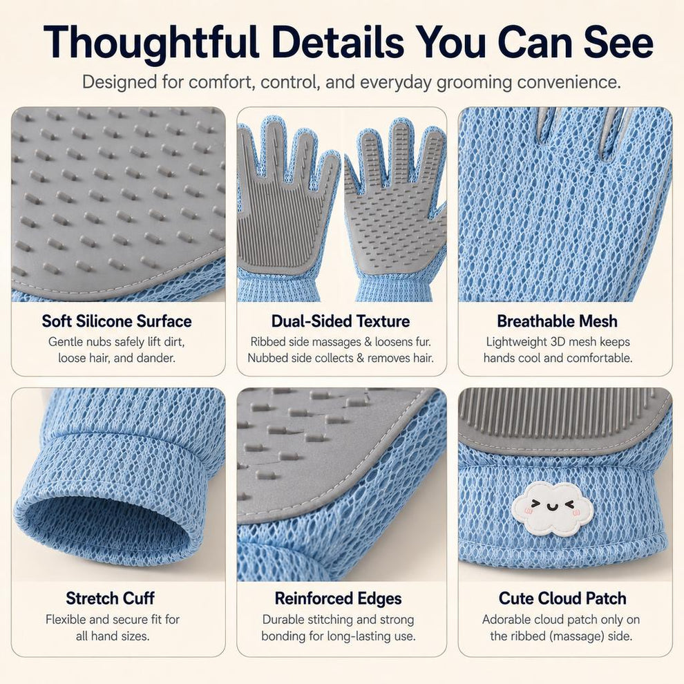 Paws in Awe Dual-Sided Pet Grooming Glove for Couch & Bath Time - Gentle Deshedding, Massage & Fur Cleanup for Cats &Dogs image 8