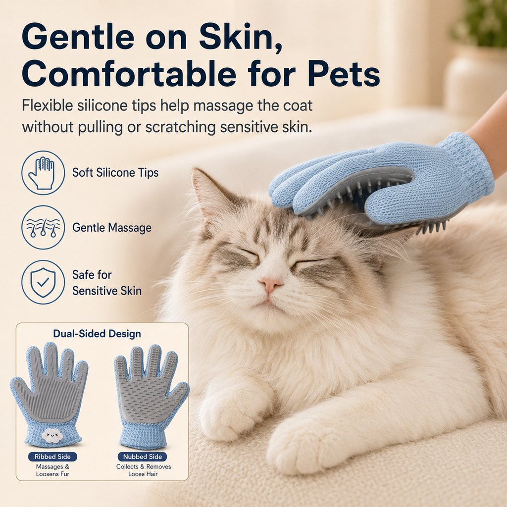 Paws in Awe Dual-Sided Pet Grooming Glove for Couch & Bath Time - Gentle Deshedding, Massage & Fur Cleanup for Cats &Dogs image 10