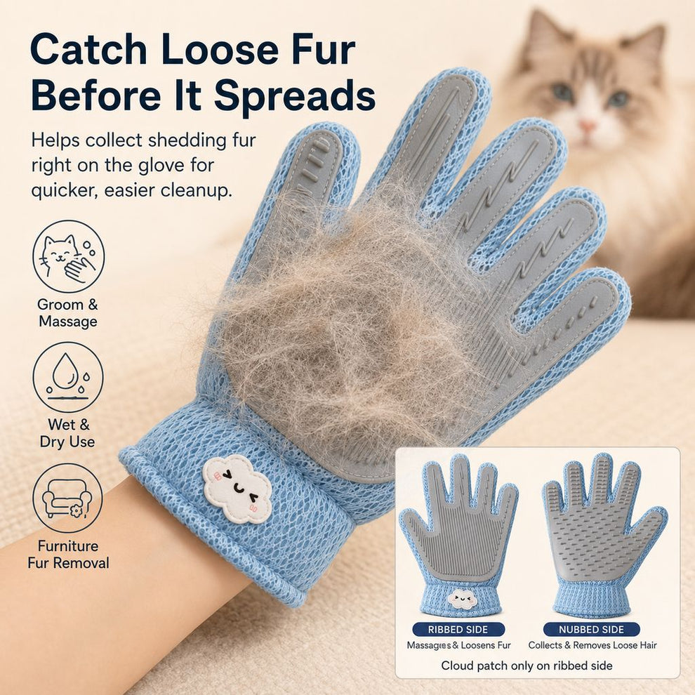 Paws in Awe Dual-Sided Pet Grooming Glove for Couch & Bath Time - Gentle Deshedding, Massage & Fur Cleanup for Cats &Dogs image 5