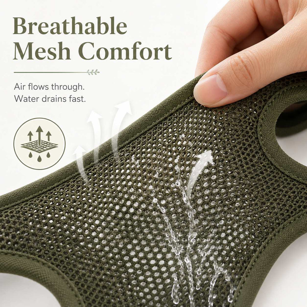 Breathable mesh comfort detail for pet grooming sling bath time use