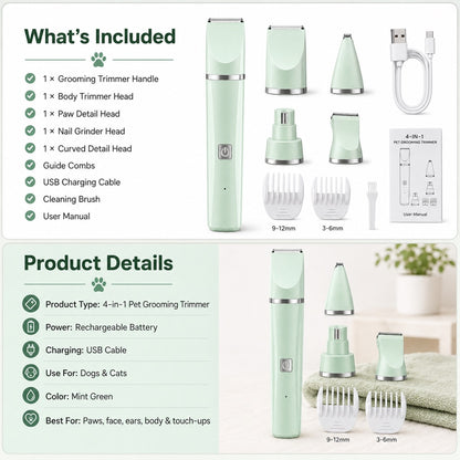 Paws in Awe 4-in-1 Cordless Pet Grooming Trimmer for Dogs & Cats - At-Home Paw, Face & Body Hair Touch-Ups for Nervous Pets image 10
