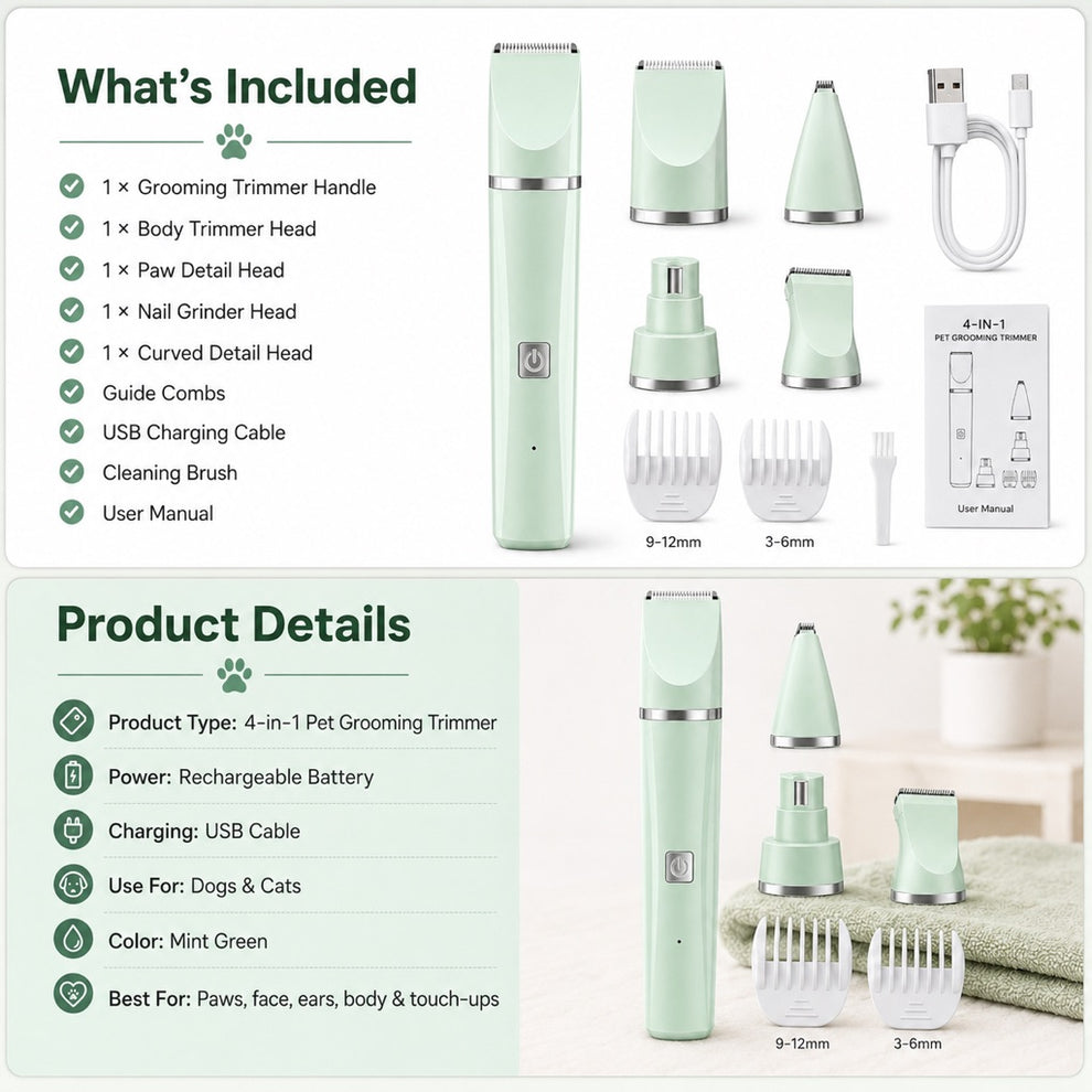 Paws in Awe 4-in-1 Cordless Pet Grooming Trimmer for Dogs & Cats - At-Home Paw, Face & Body Hair Touch-Ups for Nervous Pets image 10