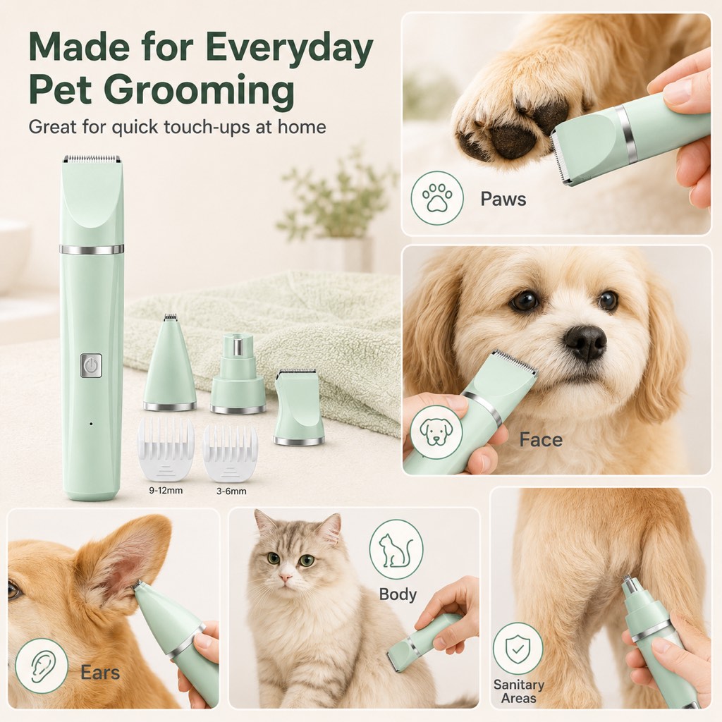 Paws in Awe 4-in-1 Cordless Pet Grooming Trimmer for Dogs & Cats - At-Home Paw, Face & Body Hair Touch-Ups for Nervous Pets image 6