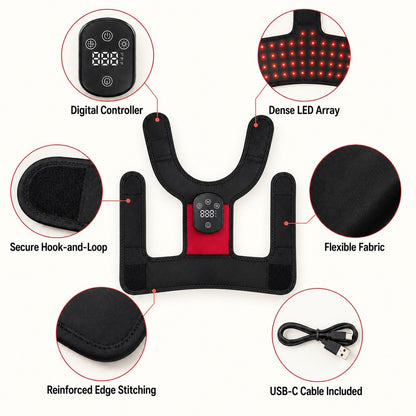 Pet hip wrap controller, LED array, fabric and USB-C cable details