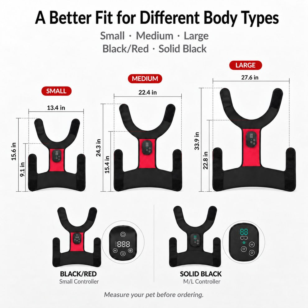 Updated pet hip wrap body type size guide for small medium and large pets