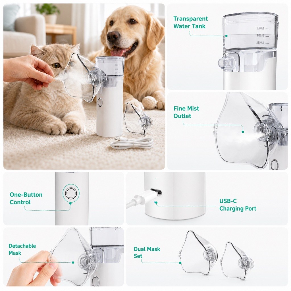 Pet mist care standard set with transparent water tank and dual masks