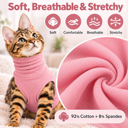 Pink pet neck protector shirt and close-up of cotton blend fabric
