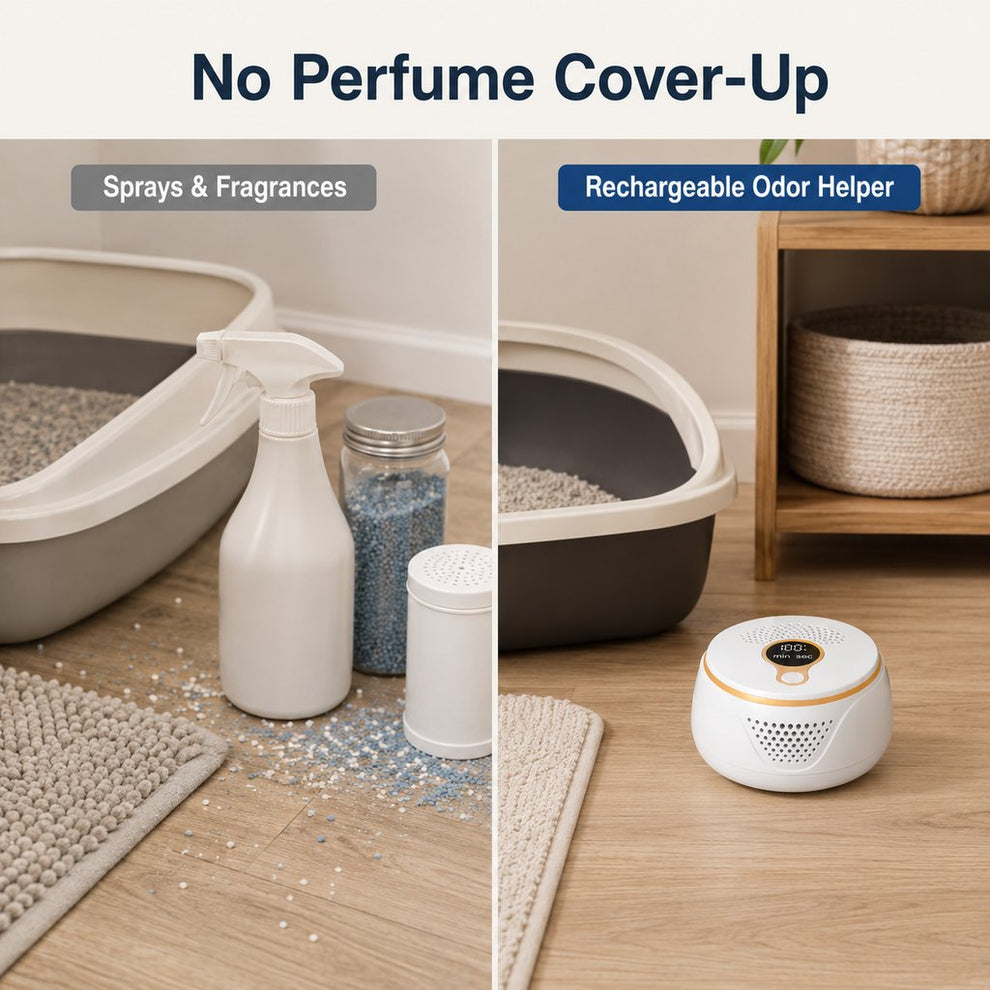 Rechargeable pet odor deodorizer for dog crate and litter box areas