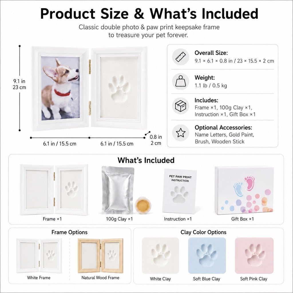 Pet paw print frame kit for dogs and cats