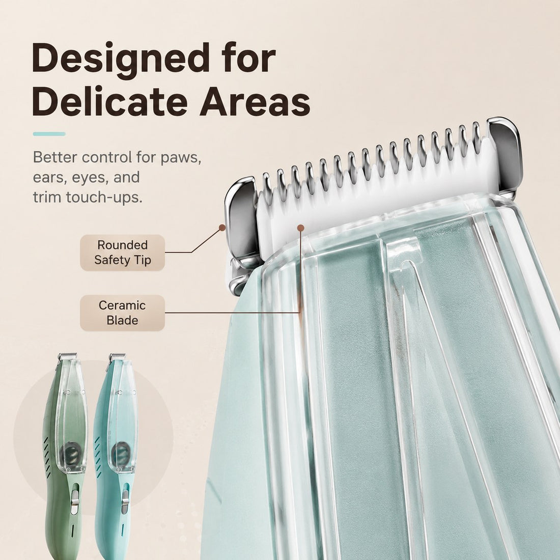 Pet paw trimmer designed for controlled trimming around delicate areas.