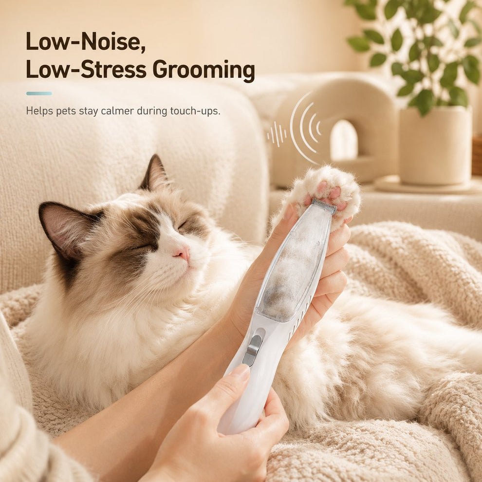 Low-noise pet paw trimmer for calmer grooming sessions.