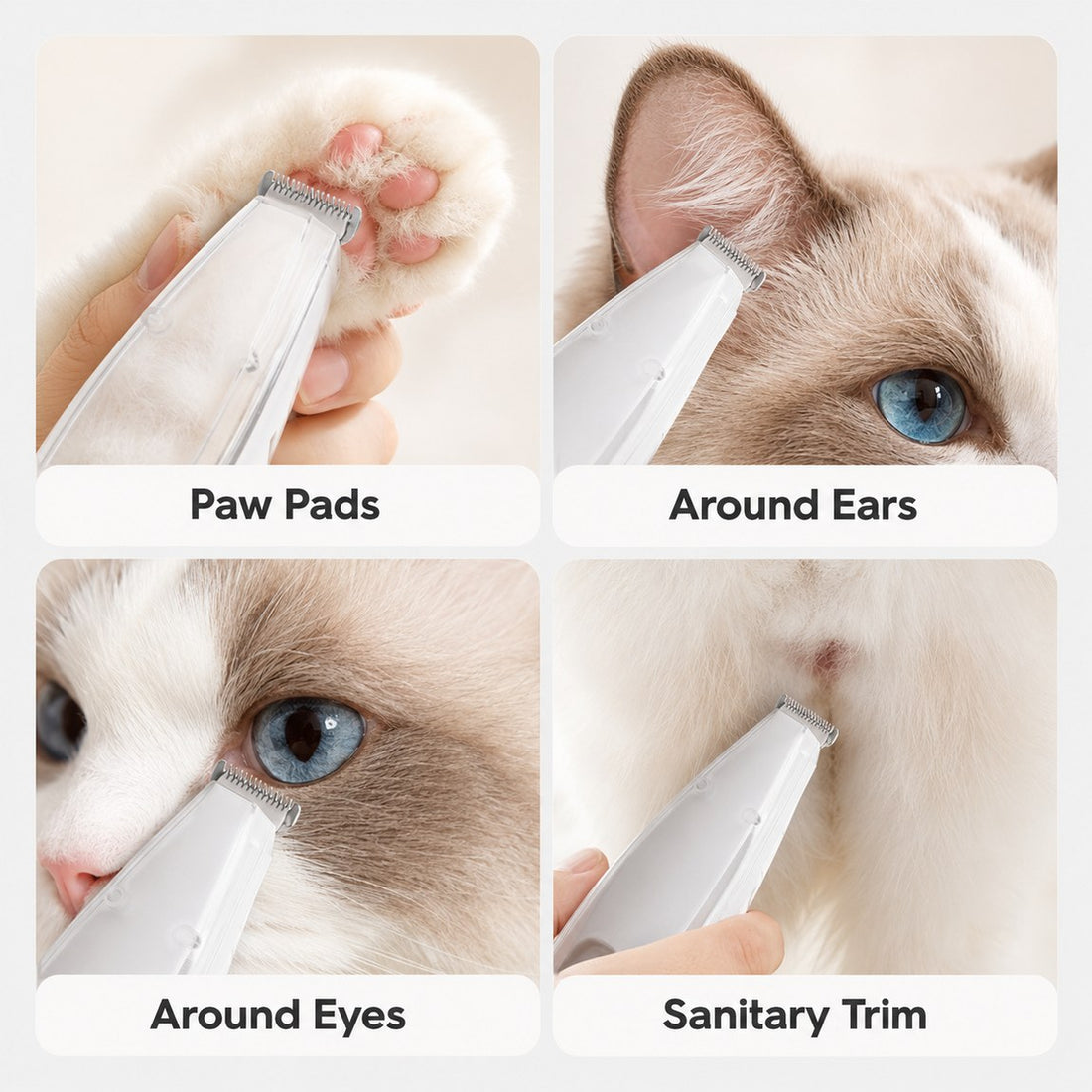 Pet paw trimmer for paws, ears, eyes, and sanitary area touch-ups.